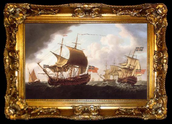 framed  Francis Swaine Men-o-war sailing in choppy waters, ta009-2